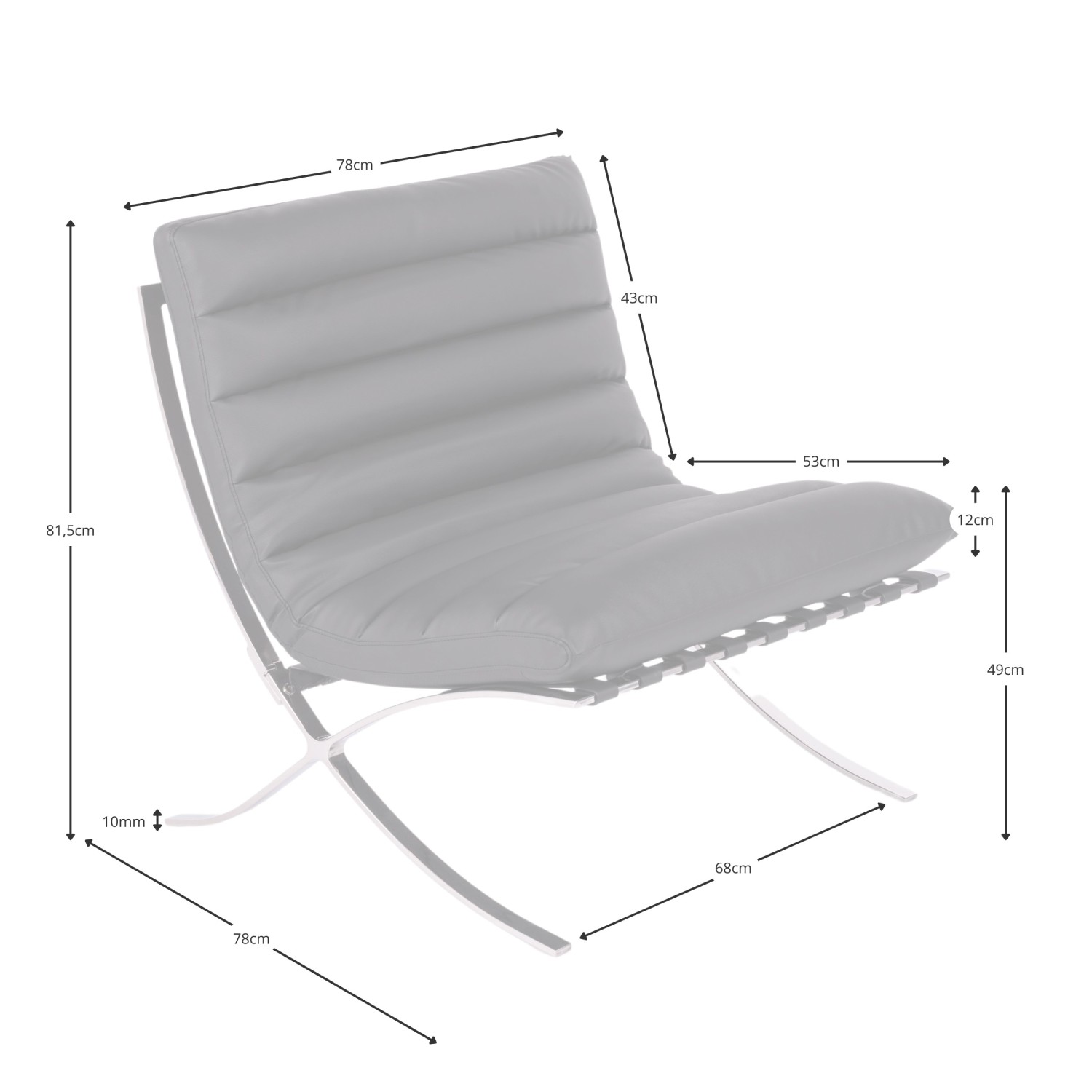 Image avec les mesures du fauteuil design Madrid