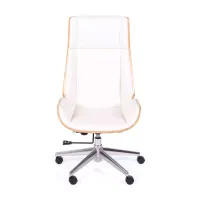 Chaise de bureau Nordic Highback en érable et éco-cuir blanc - Meubles Concept