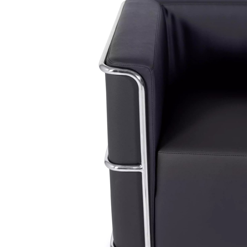 Sofá moderno Torino de 1 lugar em couro e aço cromado - Mueble Design