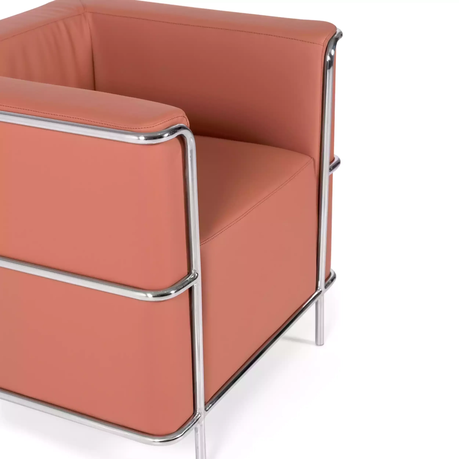 Sofá moderno Torino de 1 lugar em couro e aço cromado - Mueble Design