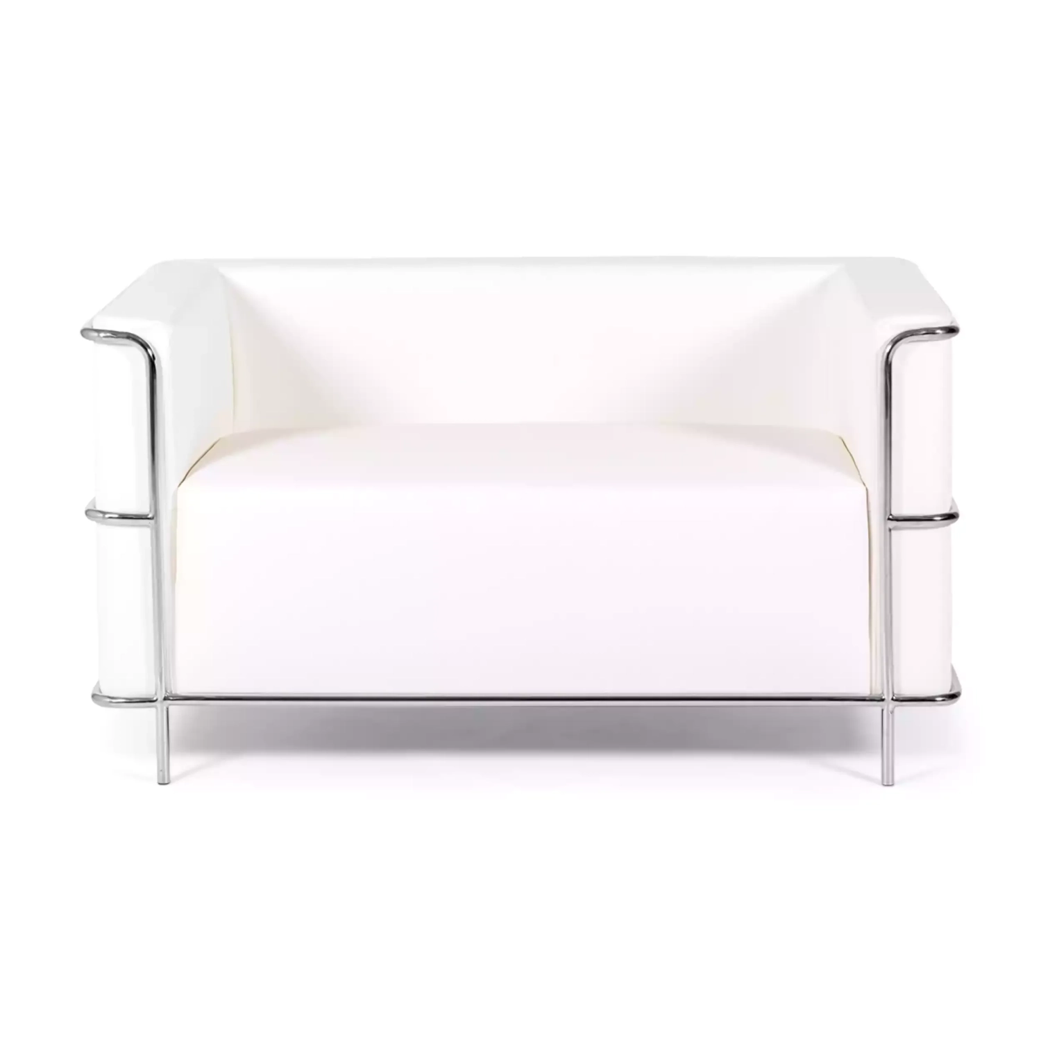 Sofá Torino de 2 lugares em couro ecológico e aço cromado 🛋️ - Mueble Design