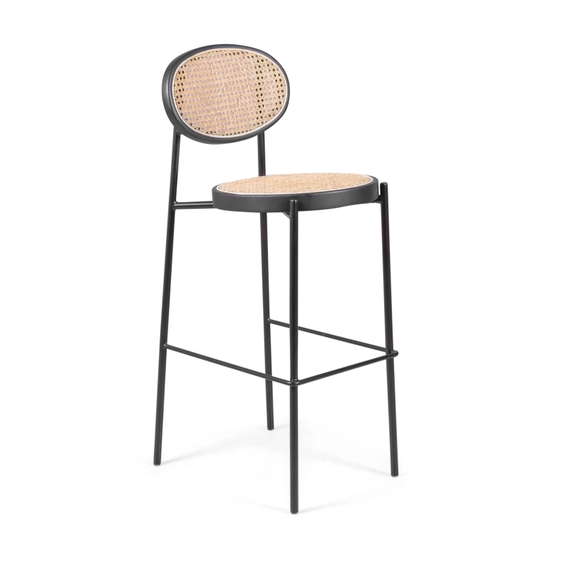 Stołek Vintage Preston 75 cm | Naturalny rattan i czarna rama