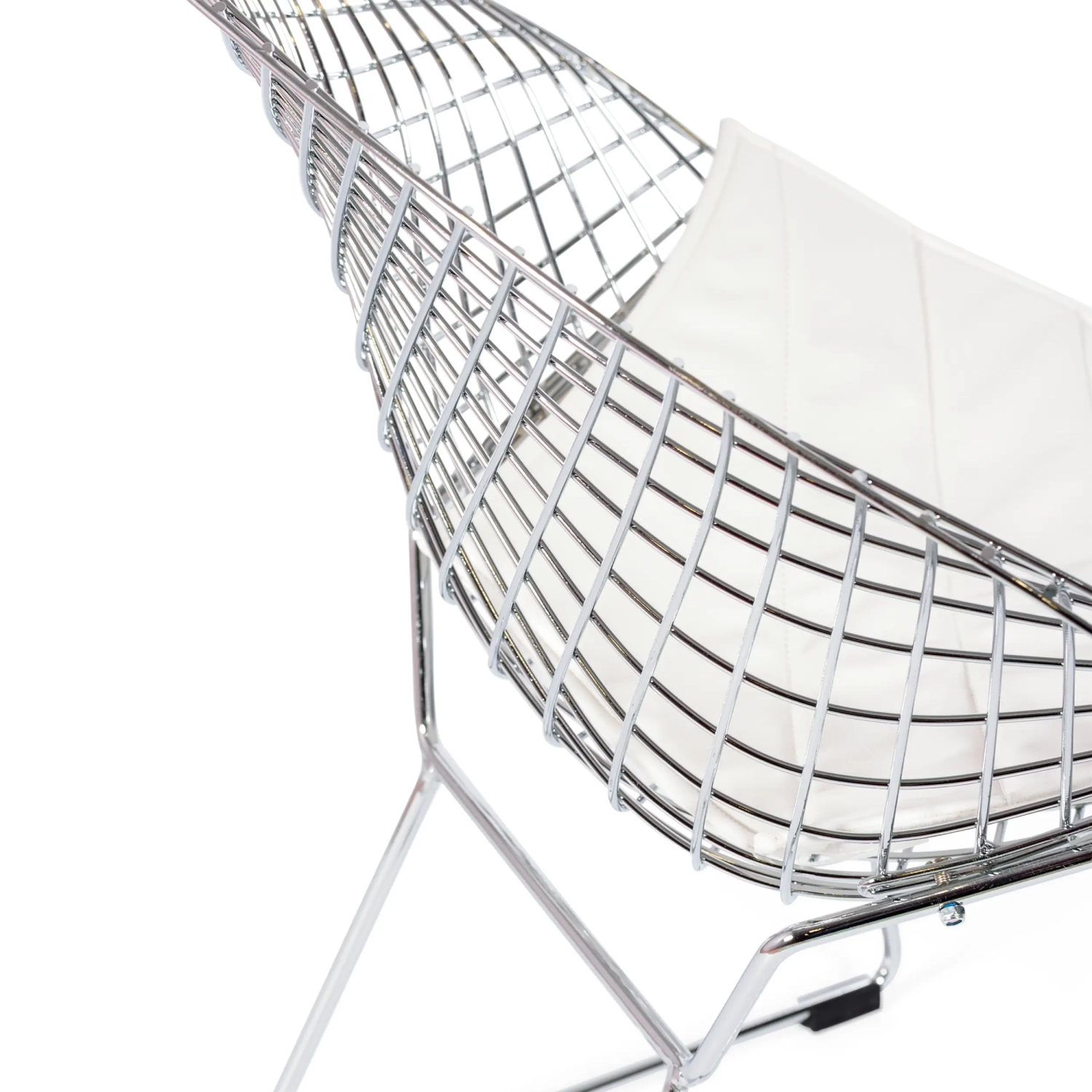 Réplique de la chaise Diamond en acier chromé et coussin en simili-cuir - Collection Bertoia