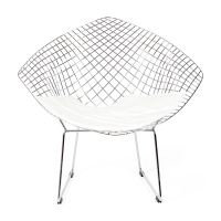 Replica Diamond-stoel in verchroomd staal en kunstlederen kussen - Bertoia Collection