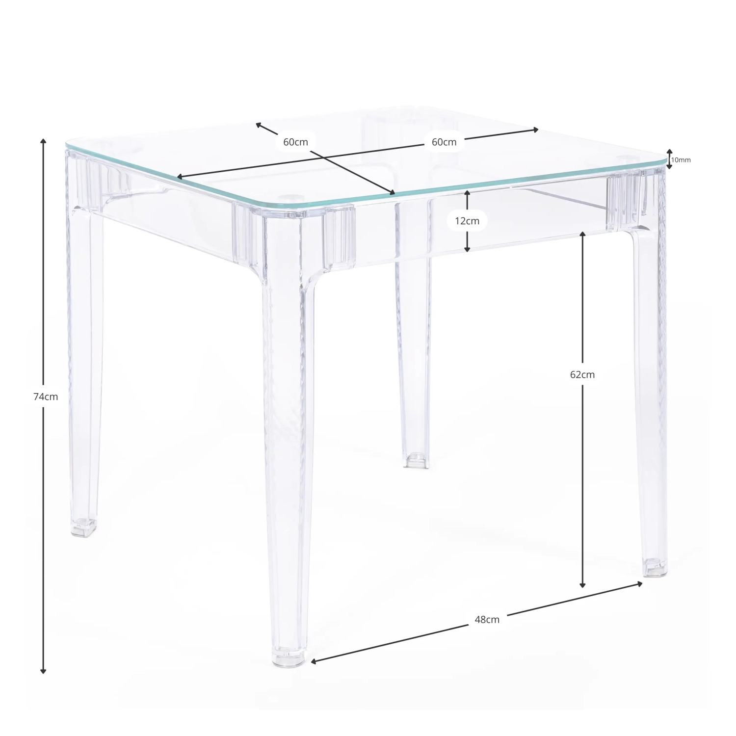 Čtvercový stůl Ghost 60x60 cm | Transparentní a minimalistický design