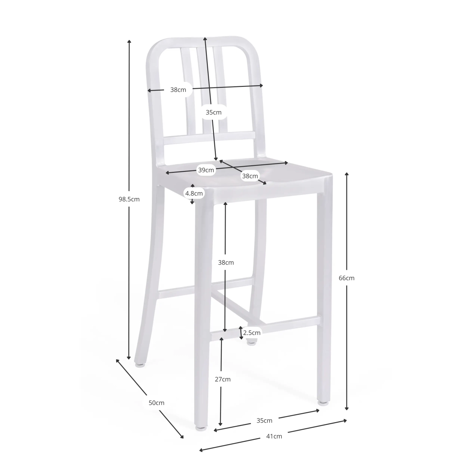 Sgabello Navi Army 66 cm in alluminio | Design industriale elegante