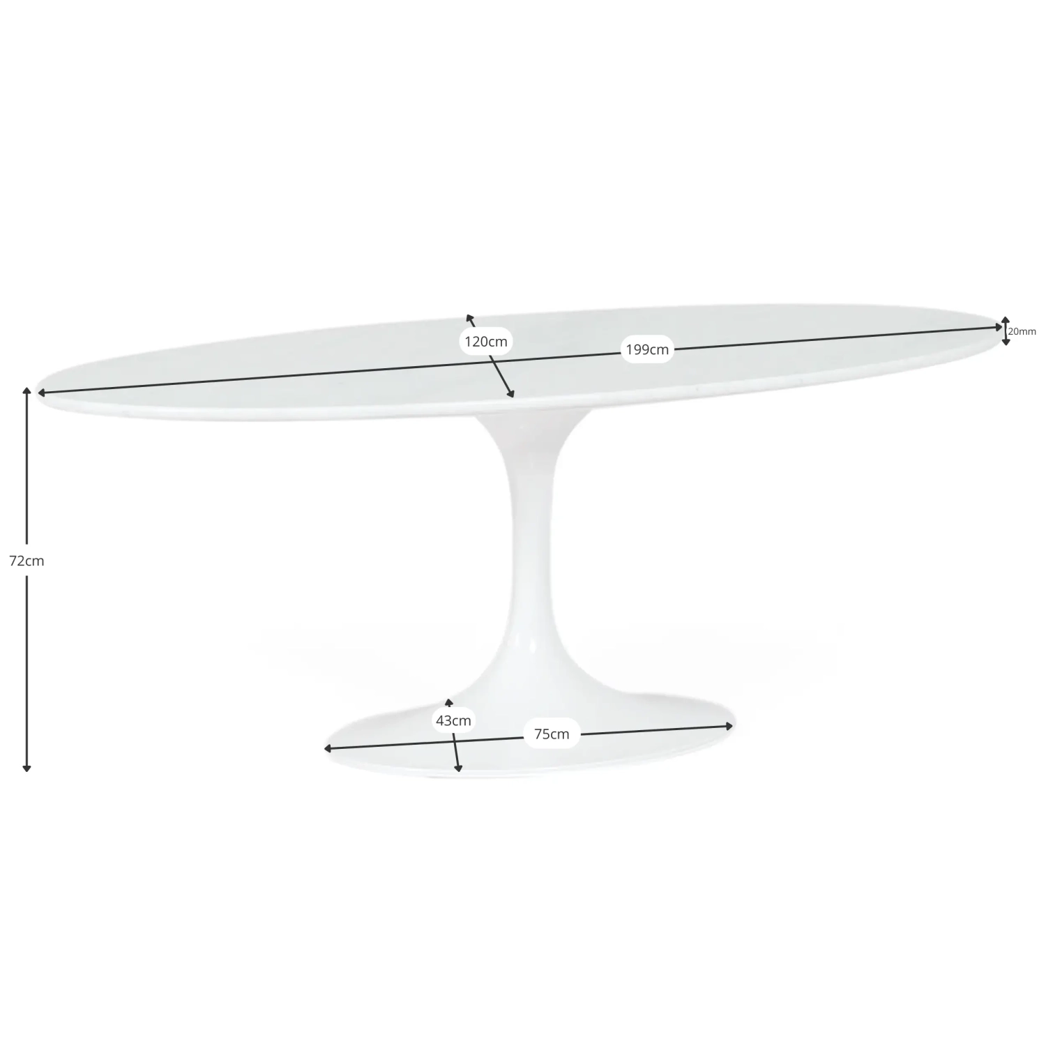 Oválný stůl Tulip 199 cm Carrara Marble | Saarinen Design pro luxusní jídelny