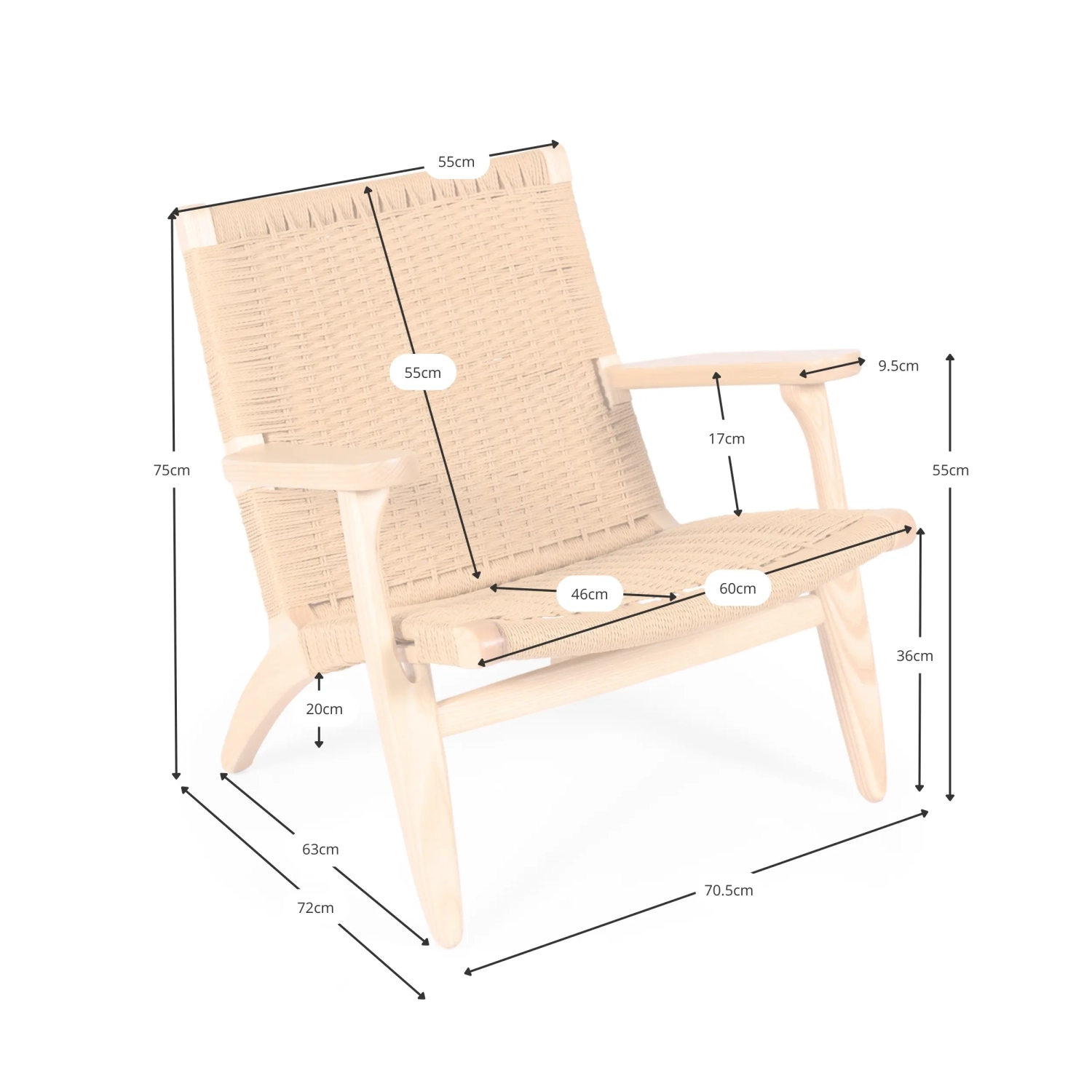 Fotel Catani CH25 | Skandynawski design z jesionu i naturalnej liny