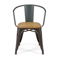 Bistro Arms Wood Chair | Industriestuhl mit Armlehnen und Holzsitz