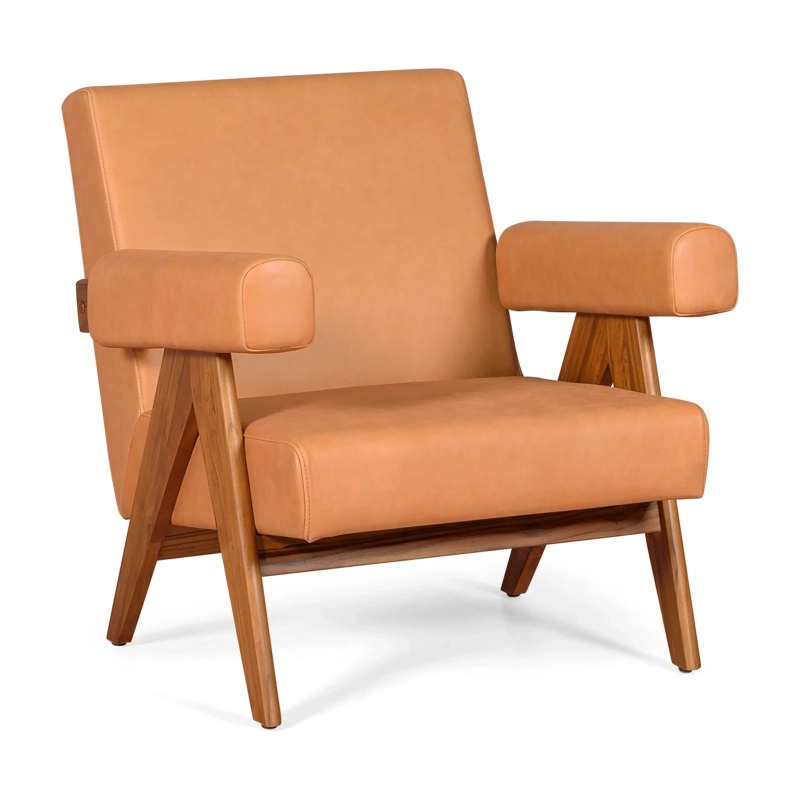 Poltrona lounge Confort Compass in legno di teak e pelle italiana