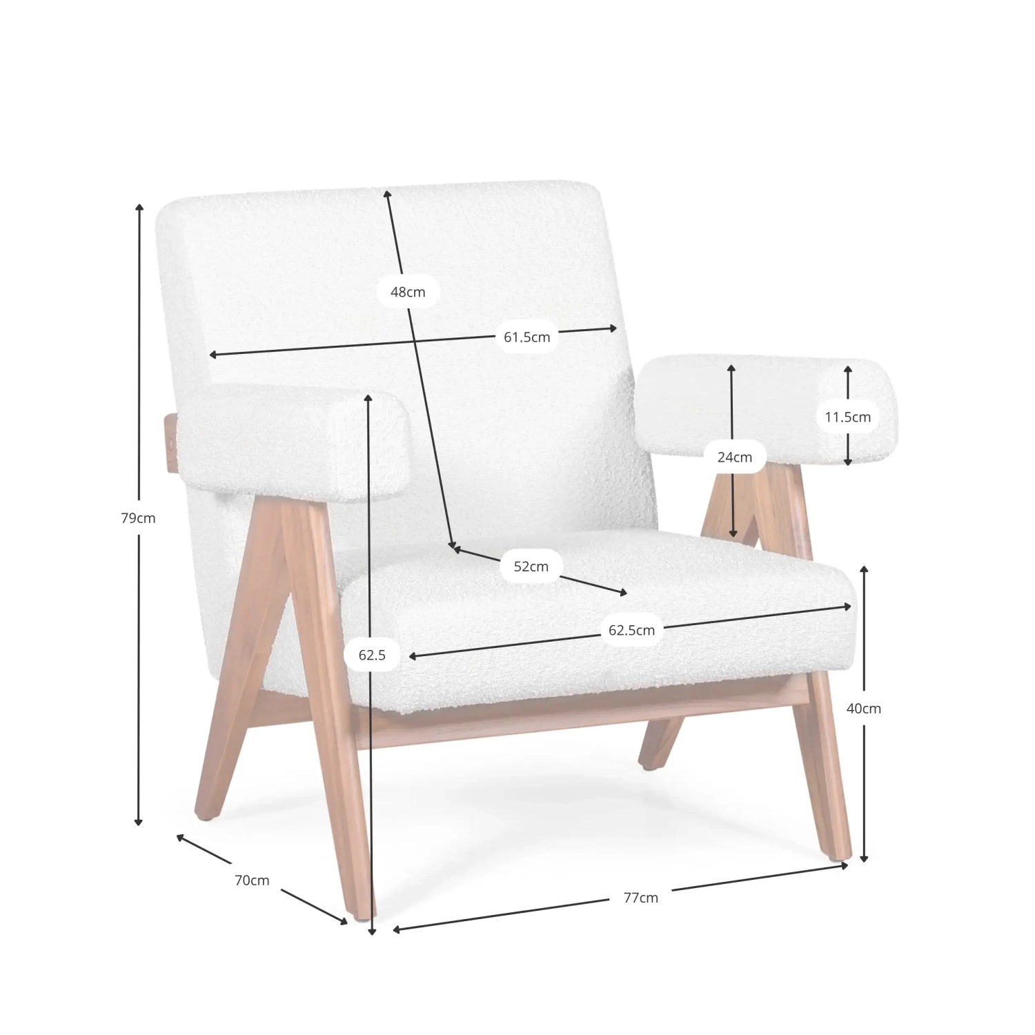 Poltrona lounge Confort Compass in legno e boucle - Mobilie Design