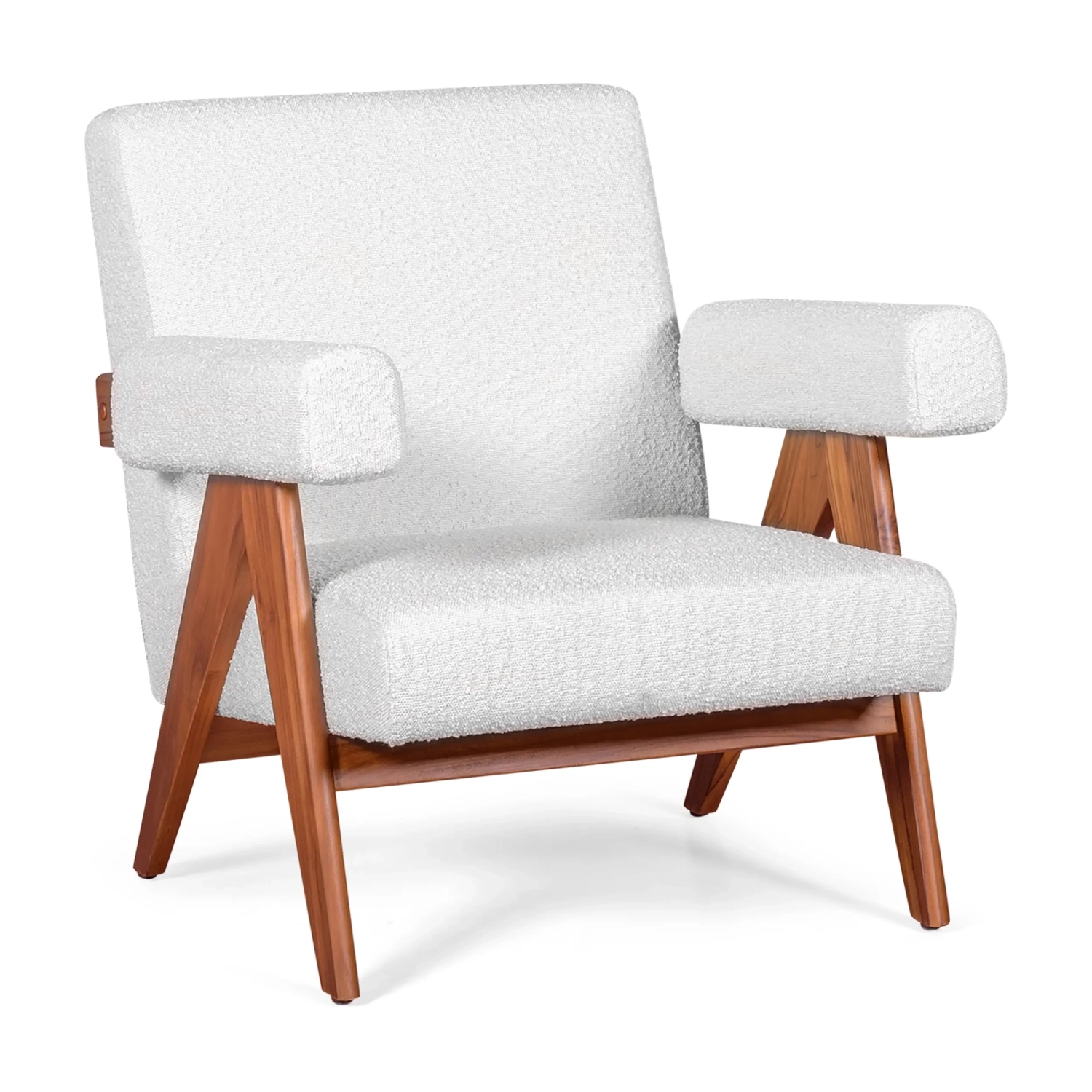 Poltrona lounge Confort Compass in legno e boucle - Mobilie Design