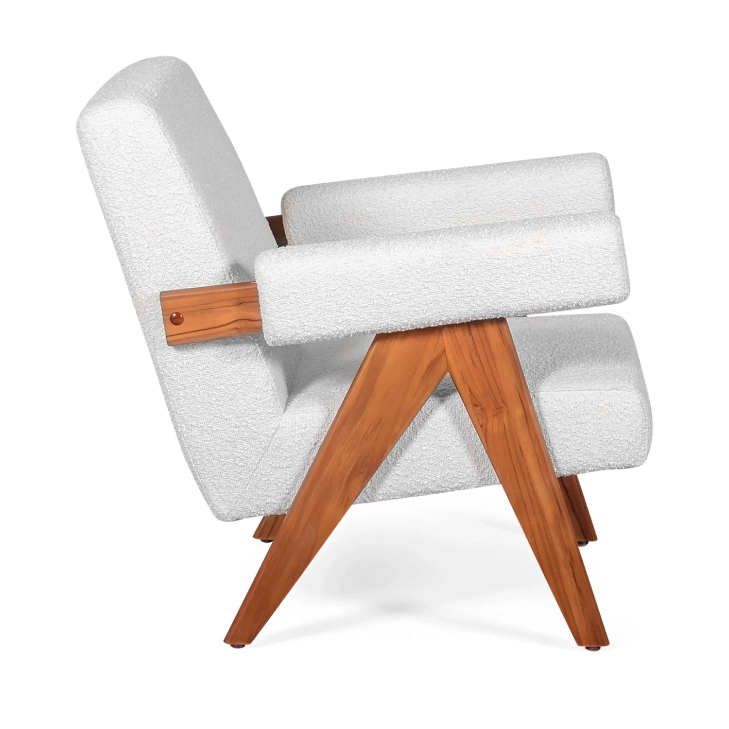 Confort lounge fauteuil Compass in hout en boucle - Mobelarium