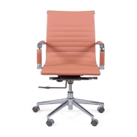 Cadeira de escritório com encosto baixo | Design moderno em imitação de pele e aço cromado