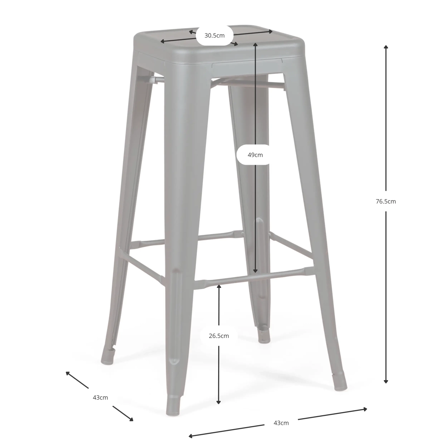 Stołek przemysłowy Bistro 76 cm | Jasna stal z możliwością sztaplowania