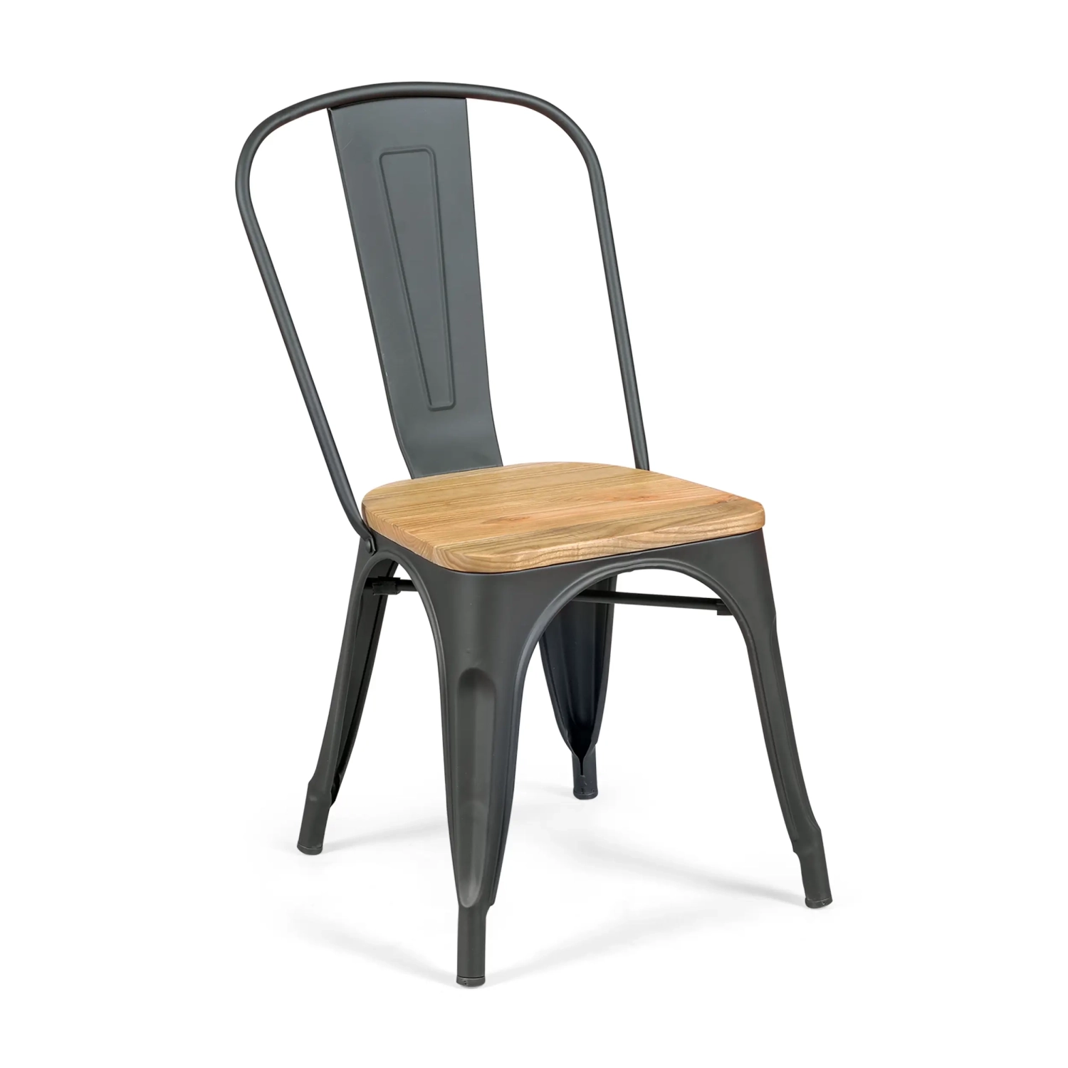 Sedia impilabile Bistro | Acciaio opaco e legno massiccio, stile industriale