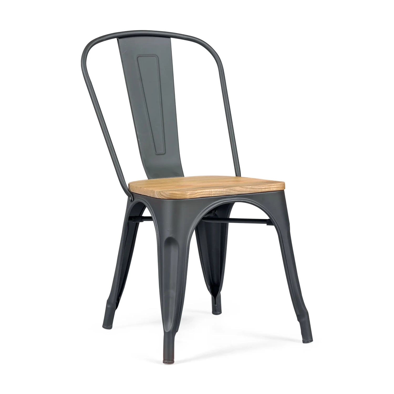 Sedia impilabile Bistro | Acciaio opaco e legno massiccio, stile industriale