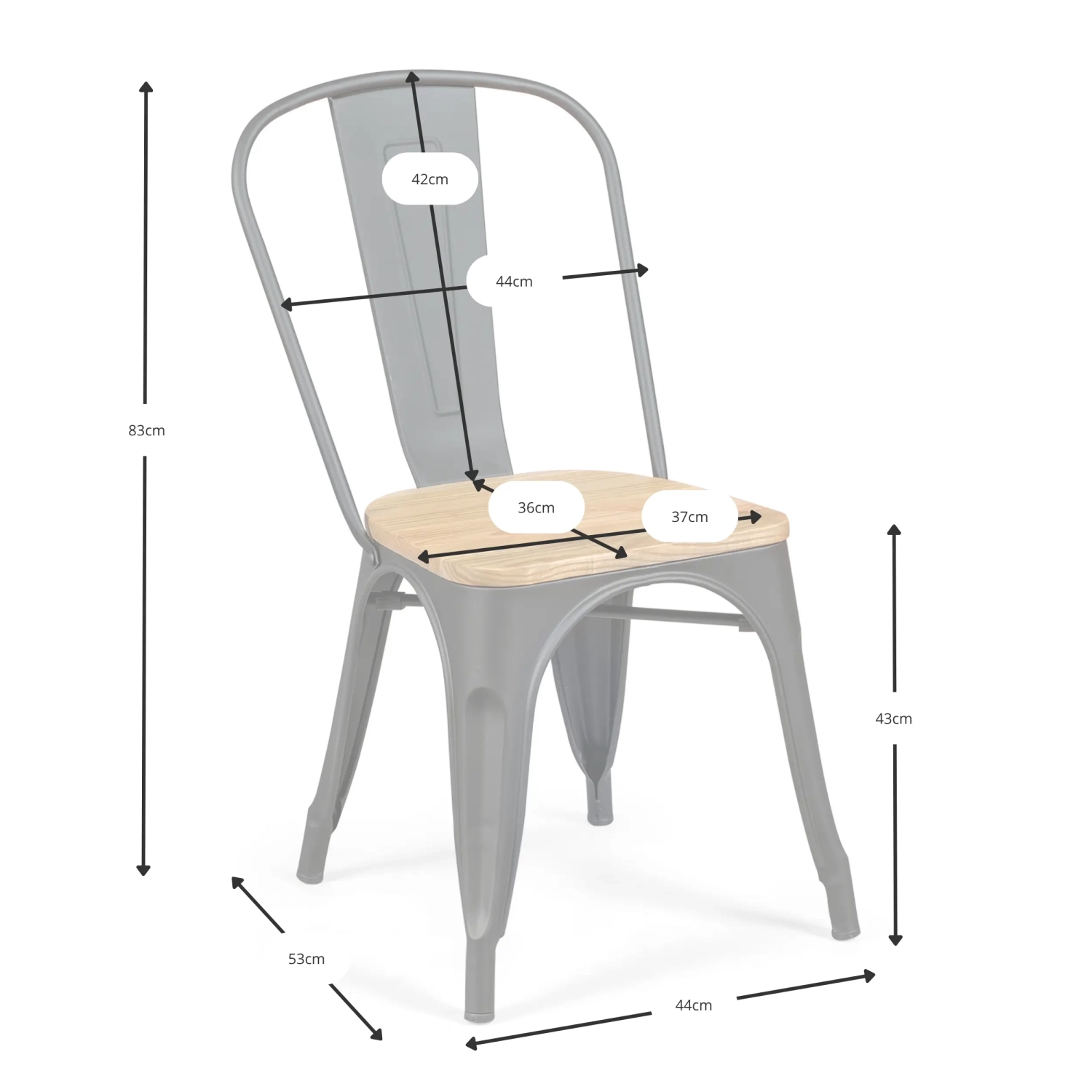 Stohovatelná židle Bistro | Matná ocel a masivní dřevo, industriální styl