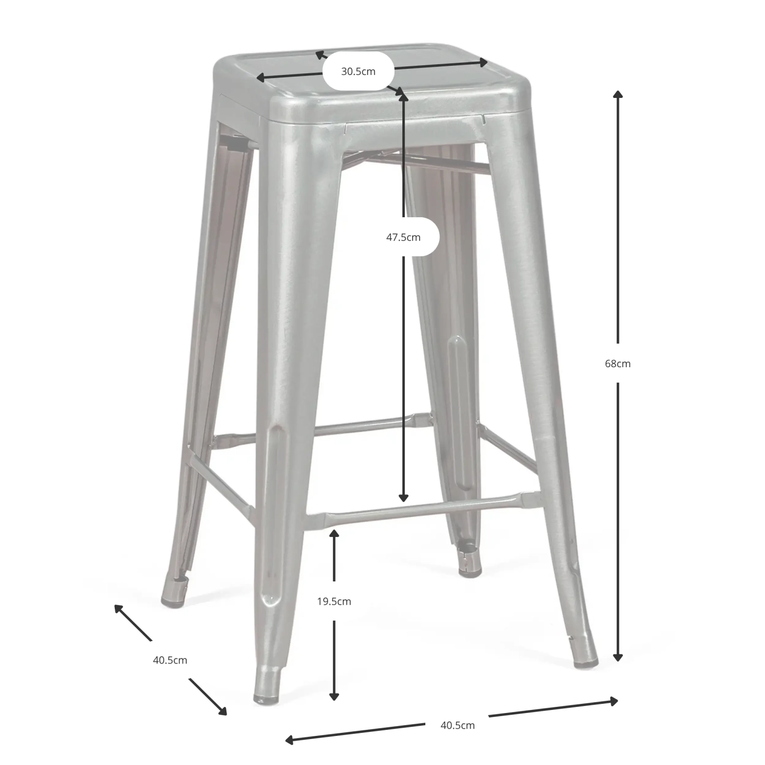 Tamborete industrial Bistro 66 cm | Aço empilhável brilhante ou mate