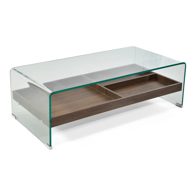 Mesa de centro Pot : Vidro temperado com gaveta de madeira