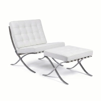 Chaise Barcelona Chair avec Ottoman en Simili Cuir - Meubles Concept