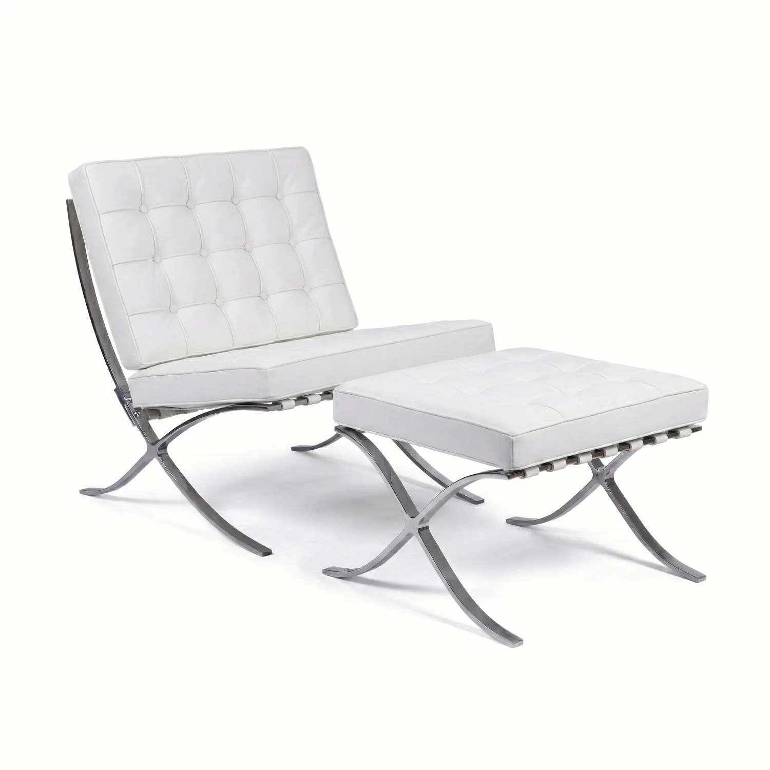 Chaise Barcelona Chair avec Ottoman en Simili Cuir - Meubles Concept