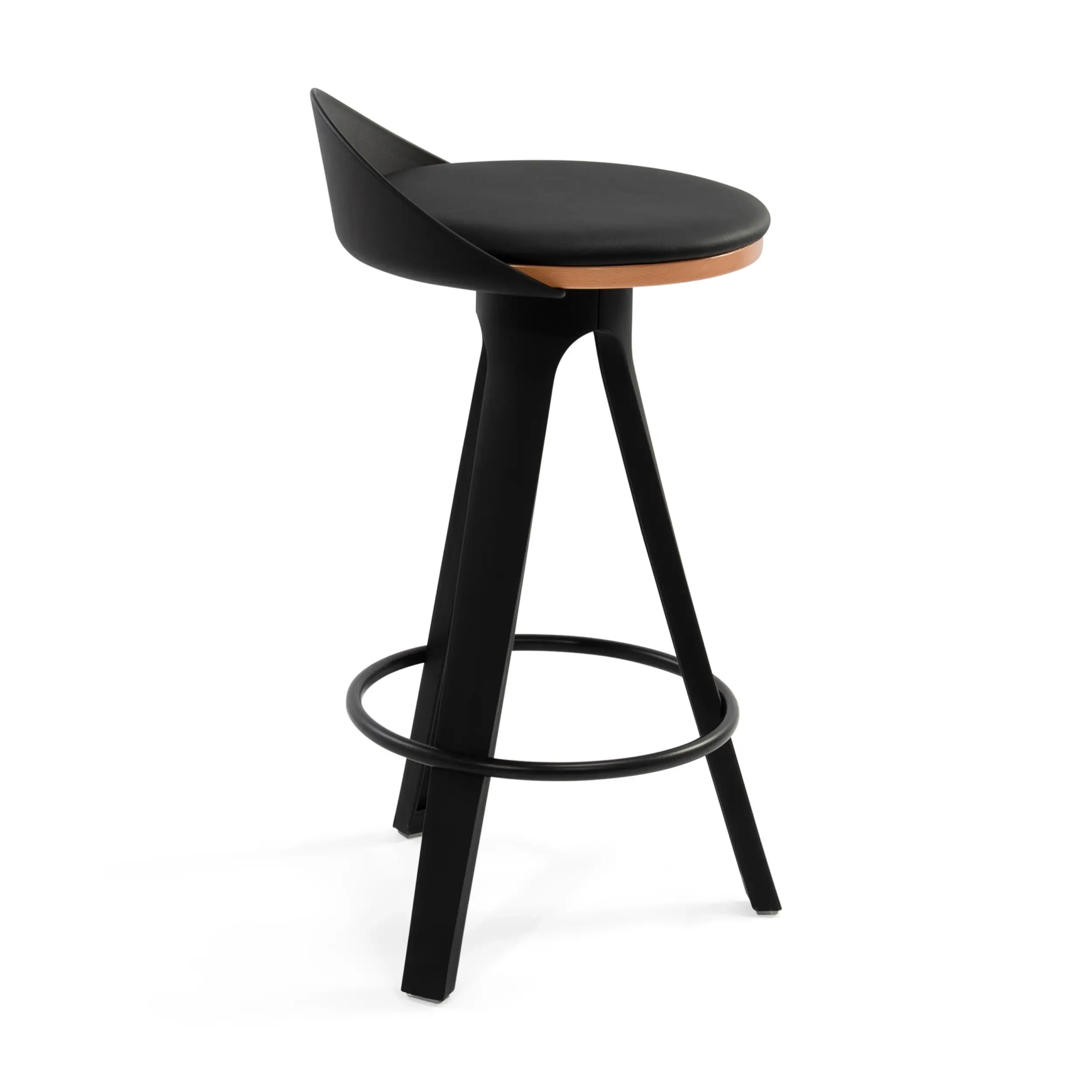 Taburete Deco de diseño con asiento de haya y polipiel