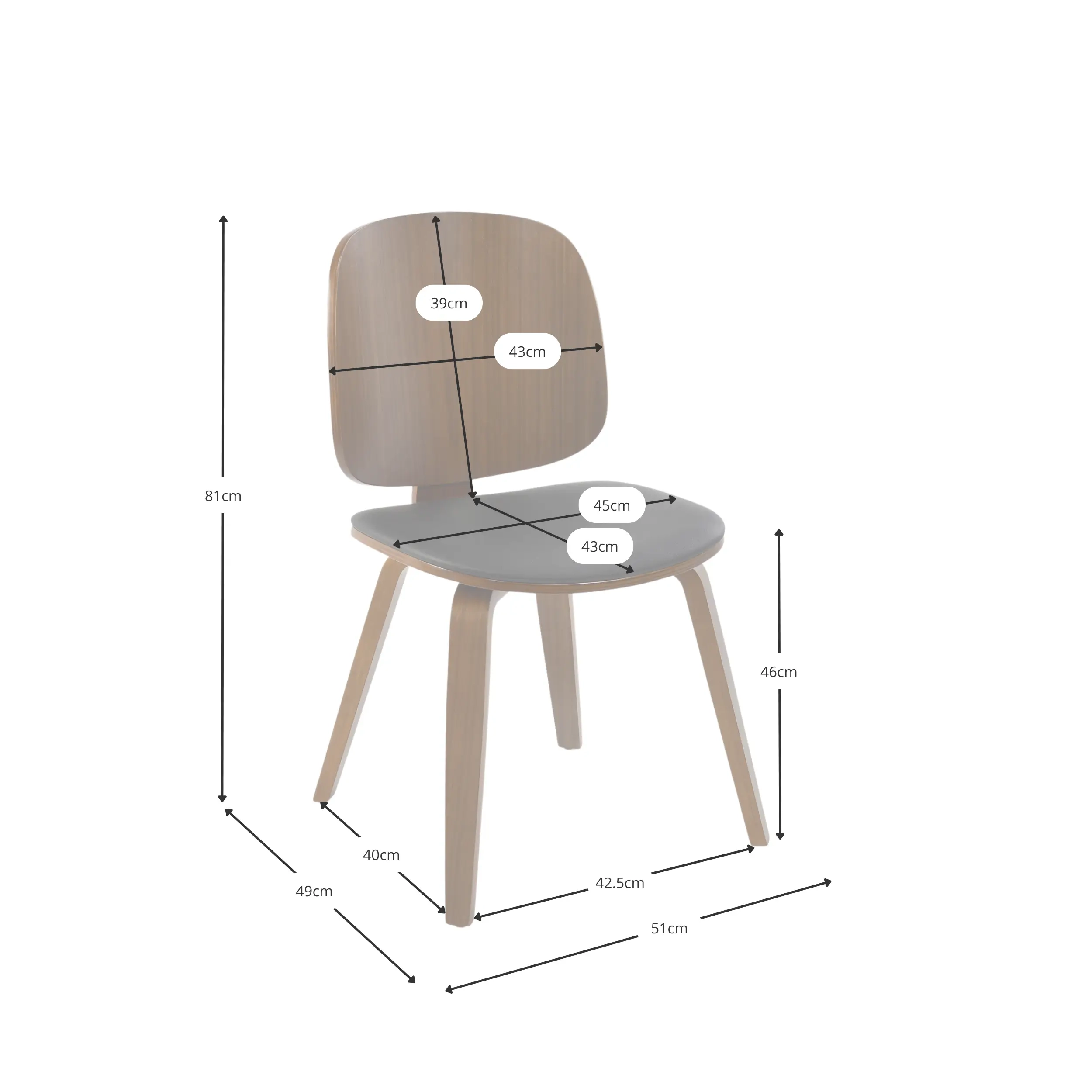 Stoel Scandinavisch Hut S in walnoot met beklede zitting
