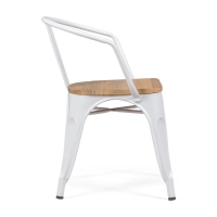 Bistro Silla de madera con brazos | Silla industrial con brazos y asiento de madera