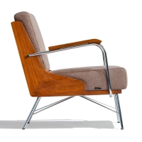 Sillón Industrial Daneu tapizado en algodón-Sillon de madera-Mueble Design