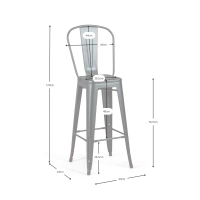 Bistro Tabouret industriel de style avec dossier - Tabourets industriels
