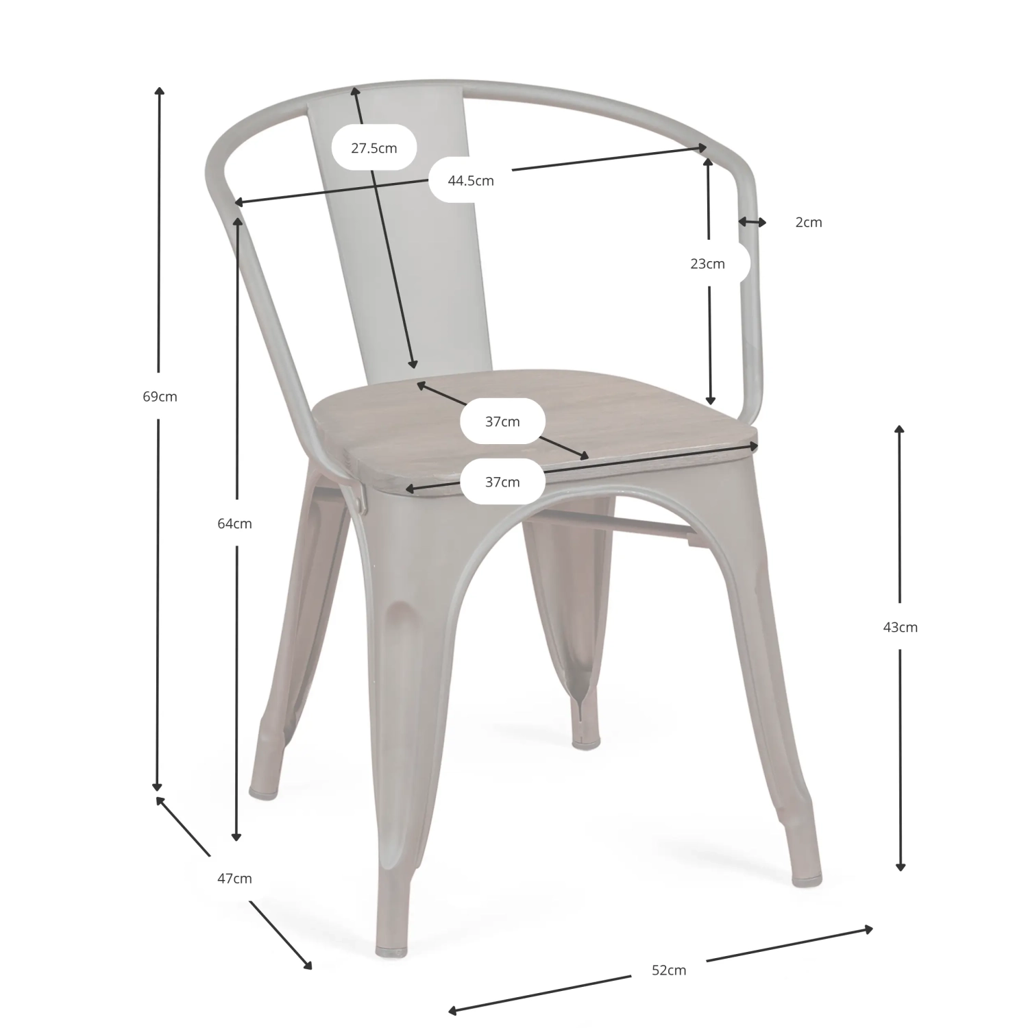 Industriele Stoel Bistro Hout met Armleuningen - Industriele Stoelen