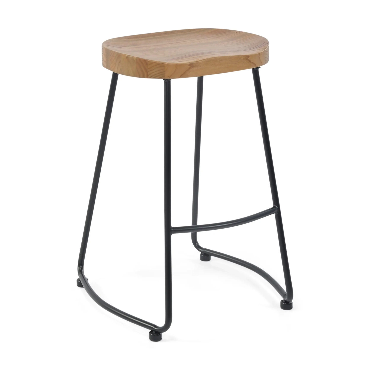 Banco de bar industrial Portland, 66 cm | Madeira maciça de olmo e aço