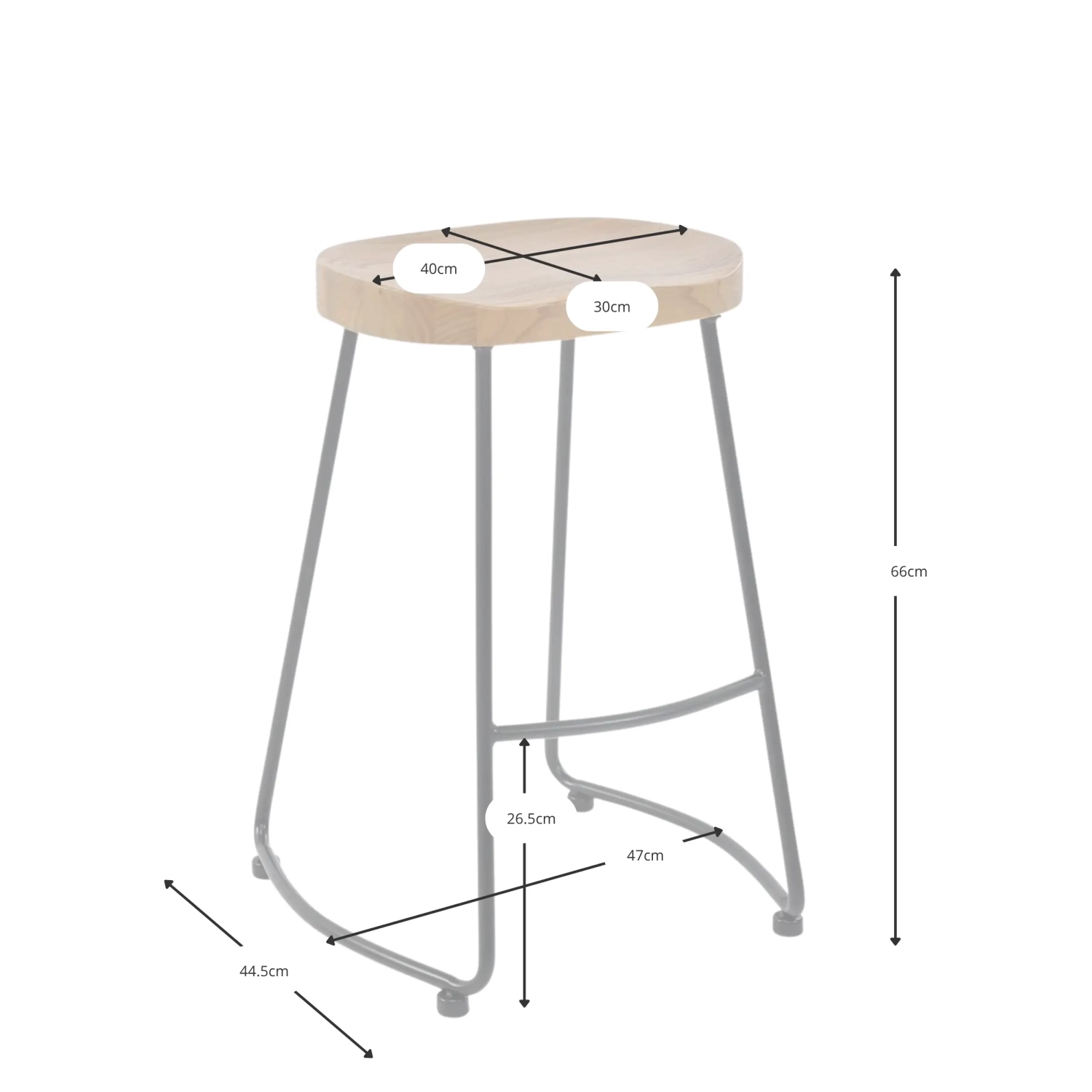 Portland industriell barstol 66 cm | Massivt almträ och stål