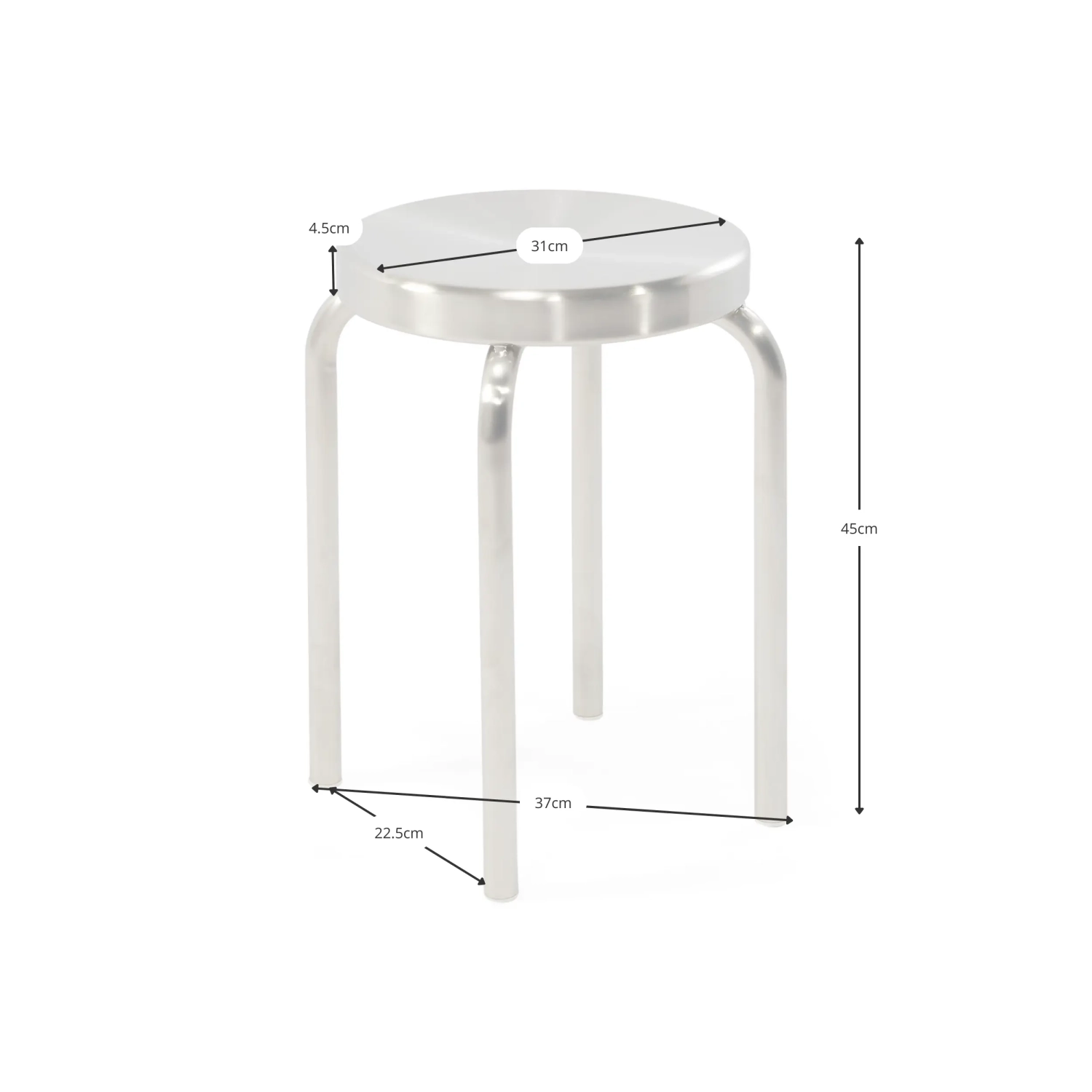 Sgabello basso in acciaio inossidabile Delaware da 45 cm | Sgabello di design moderno