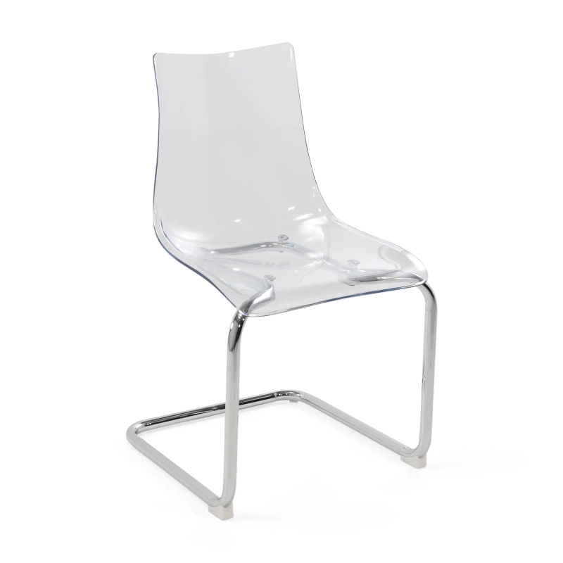 Silla de diseño «Dresden» transparente | Policarbonato y acero cromado