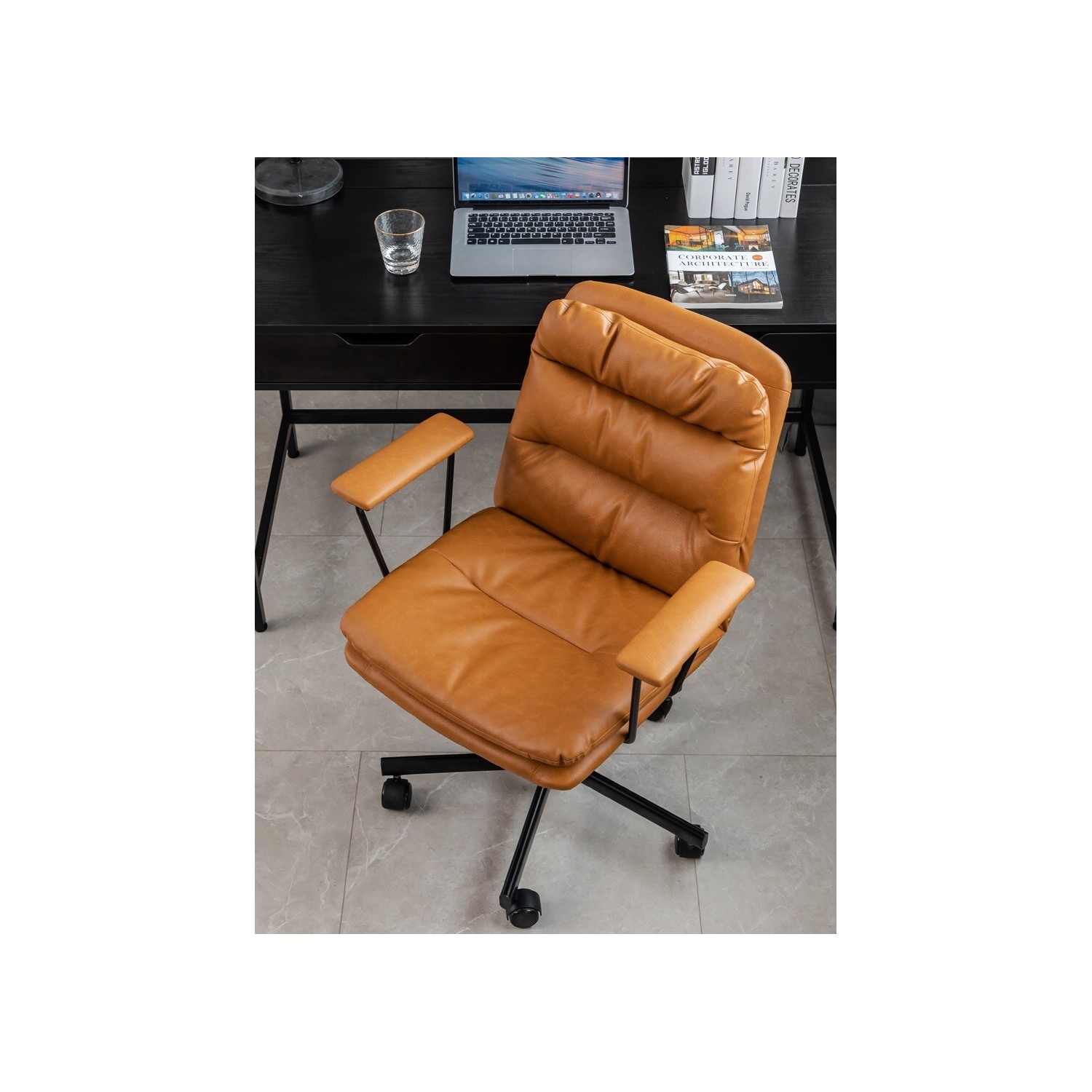 Office Chair Upholstered In Brown Faux Leather