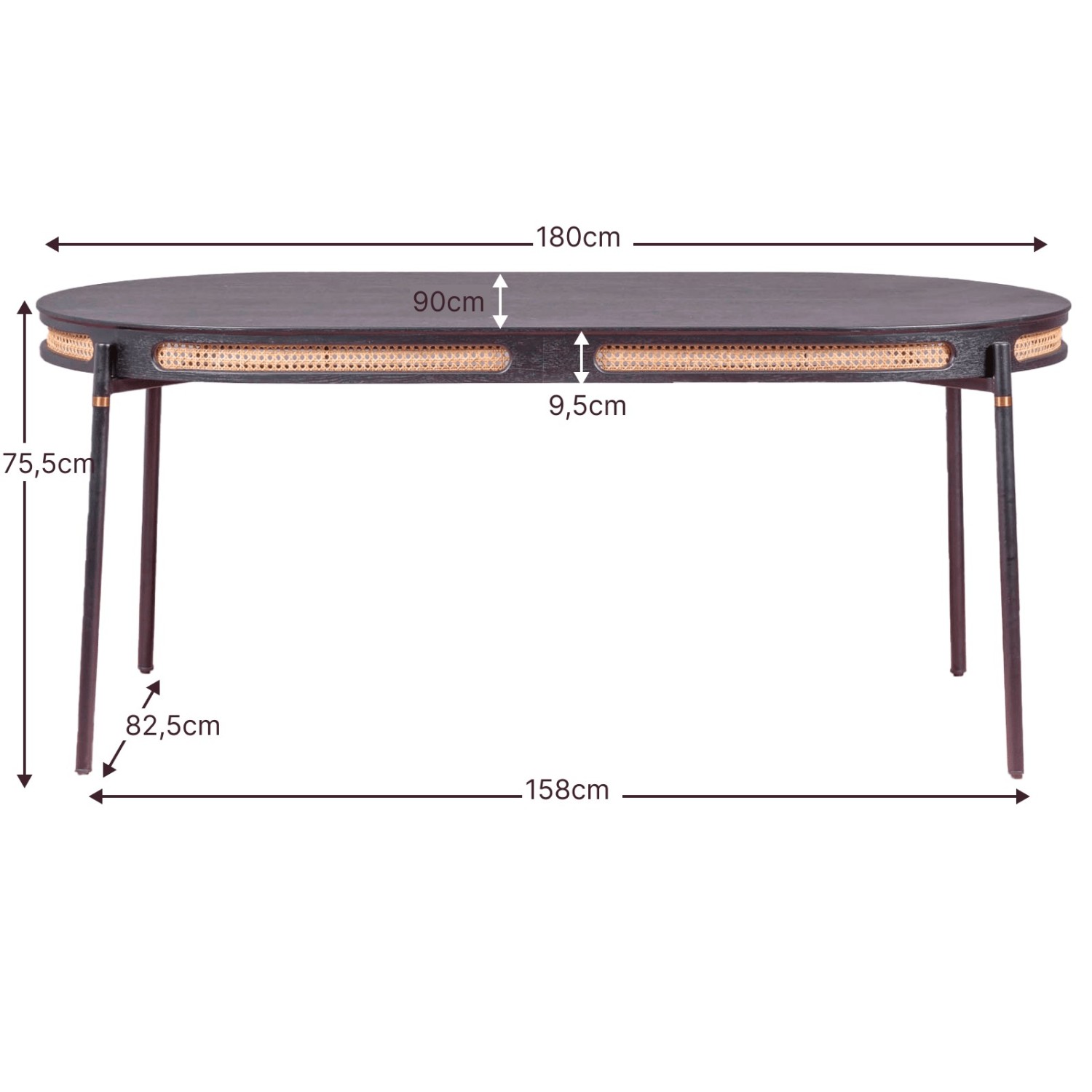 Table à manger Glorious 180cm en rotin naturel