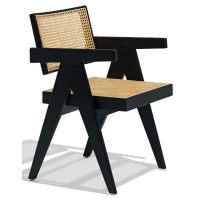 Chaise Compass avec accoudoirs en bois de teck et rotin naturel