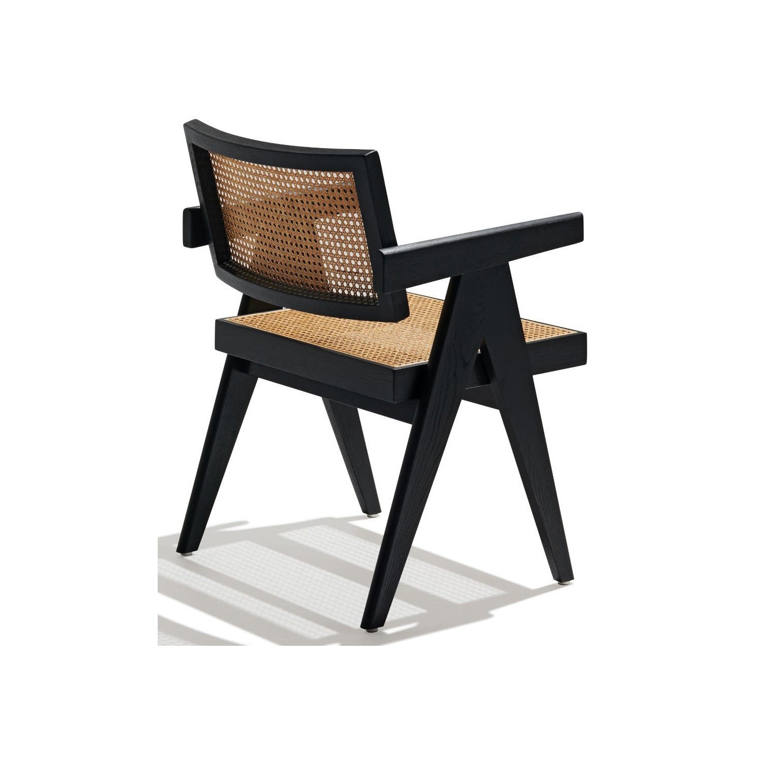 Silla con reposabrazos Compass en madera de teca y ratán natural