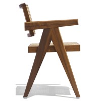 Silla con reposabrazos Compass en madera de teca y ratán natural