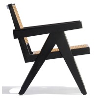 Sillón lounge con reposabrazos Compass en madera de teca y ratán natural