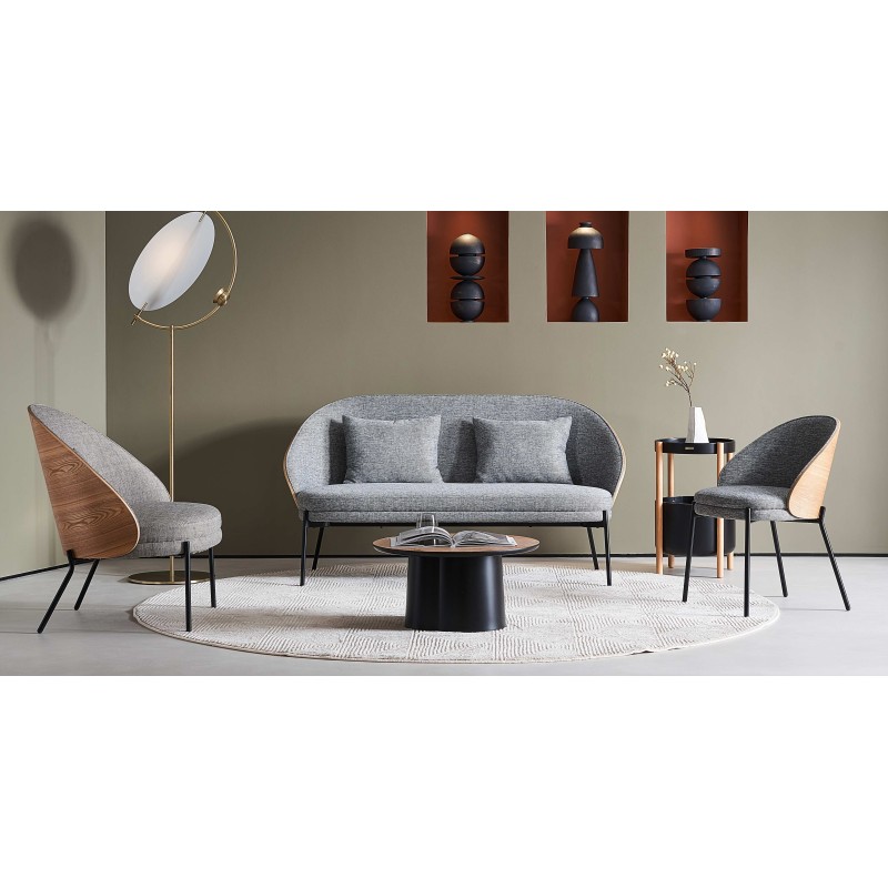 Divano Nordic Earth in legno di noce e rivestimento in cotone