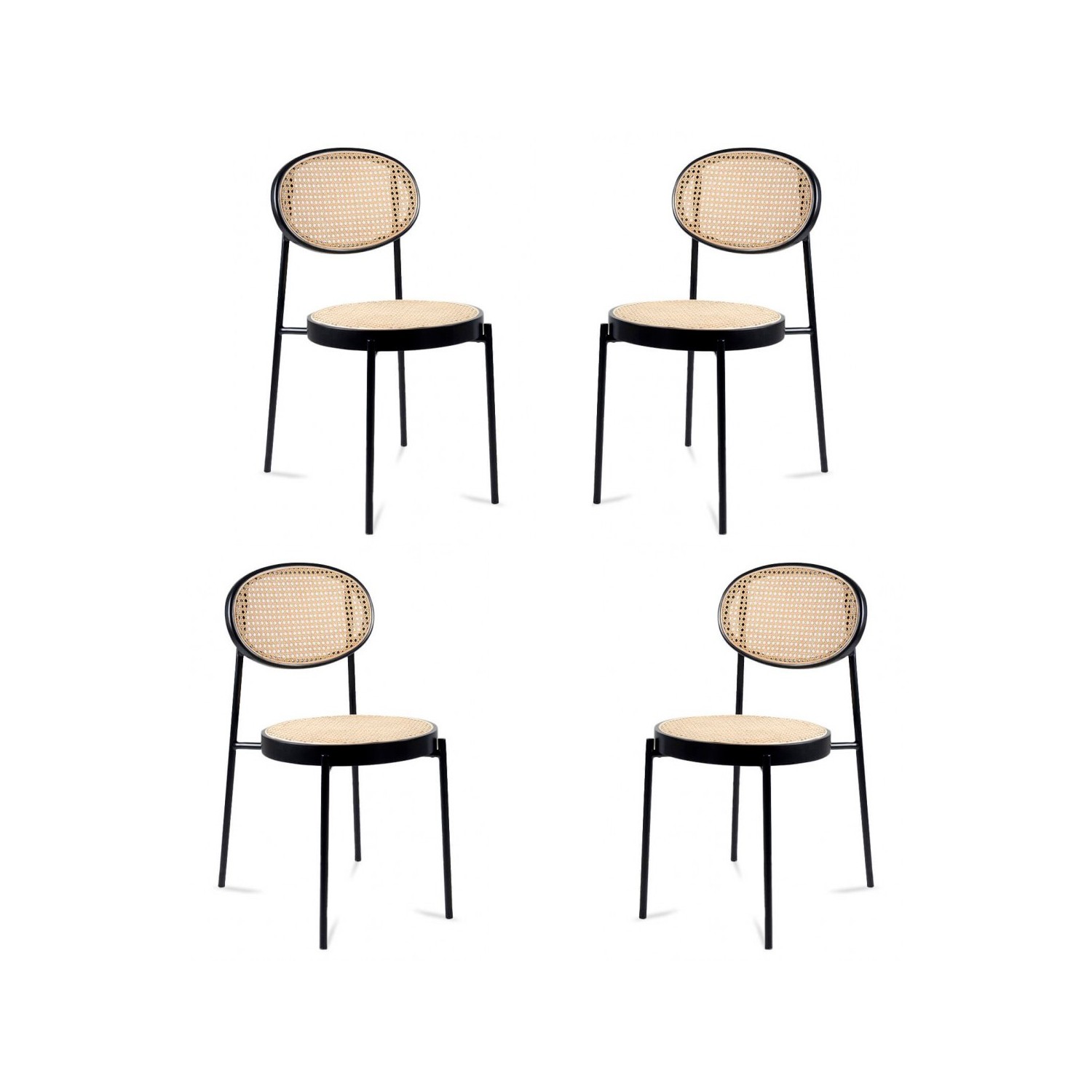 Chaise Preston en rotin naturel et aluminium laqué noir
